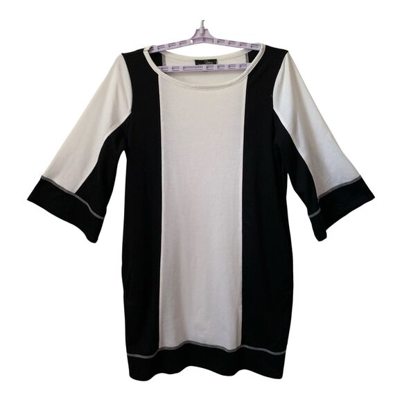 Suzanne Betro Dress Women's Plus Size XL Black White Long Sleeve Knit Pockets - Picture 1 of 11